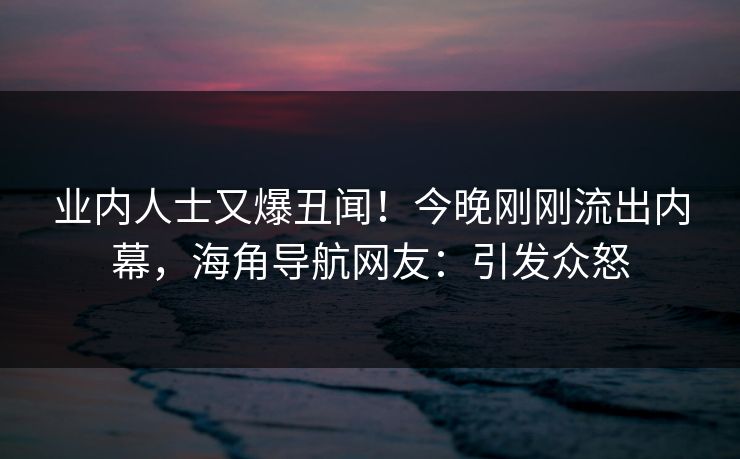 业内人士又爆丑闻！今晚刚刚流出内幕，海角导航网友：引发众怒