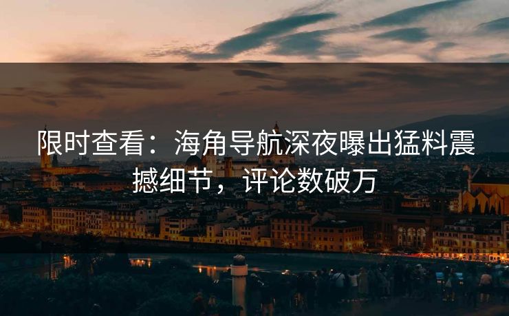 限时查看：海角导航深夜曝出猛料震撼细节，评论数破万