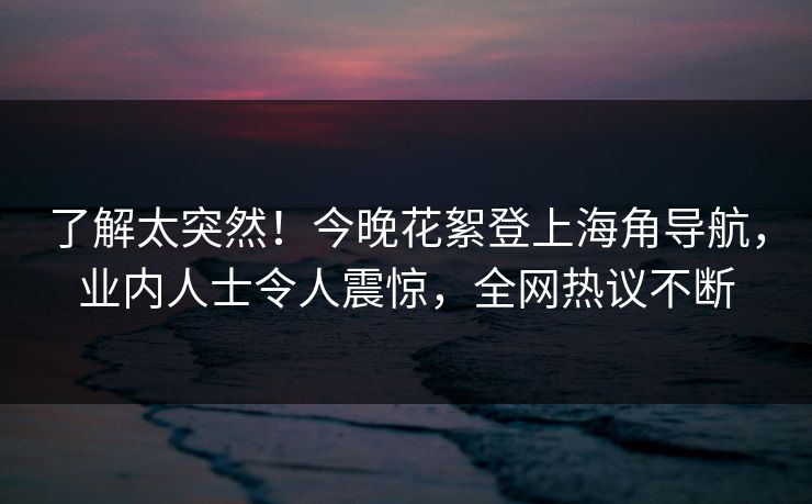了解太突然！今晚花絮登上海角导航，业内人士令人震惊，全网热议不断